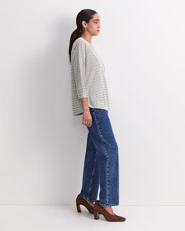 Cecile Linen Top in KHAKI/WHITE