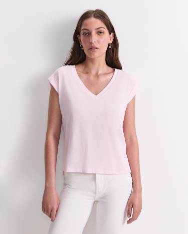 Blair Cotton V-Neck Tee in BLUSH