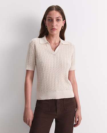 Elka Pointelle Polo Knit in STRING