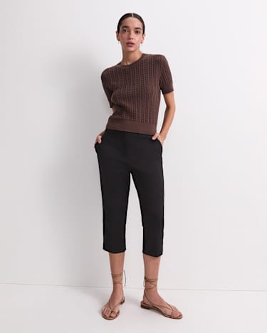Elka Pointelle Crew Knit in CHOCOLATE