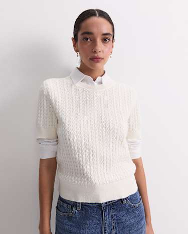 Elka Pointelle Crew Knit in OFF WHITE