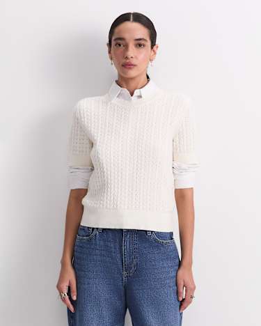 Elka Pointelle Crew Knit in OFF WHITE