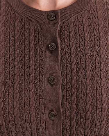 Elka Pointelle Cardigan in CHOCOLATE
