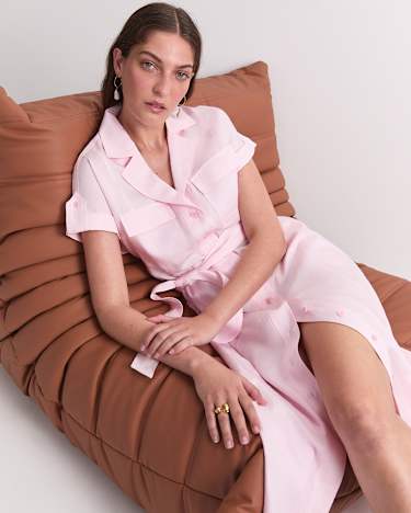 Vallerina Soft Shirt Midi Dress in BLUSH