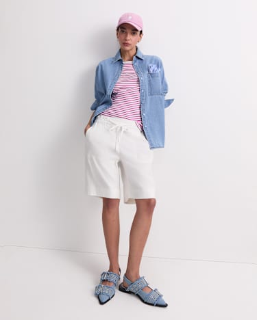 Heidi Boat Neck Half Sleeve Tee in WHITE/PINK