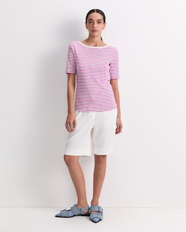 Heidi Boat Neck Half Sleeve Tee in WHITE/PINK