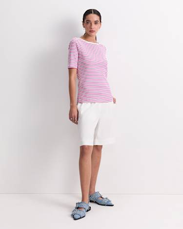 Heidi Boat Neck Half Sleeve Tee in WHITE/PINK