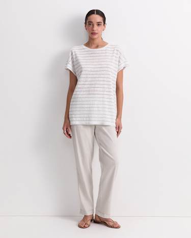 Tonia Foil Linen Tee in WHITE/SILVER