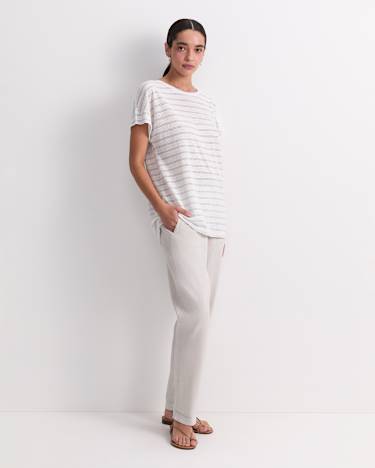 Tonia Foil Linen Tee in WHITE/SILVER