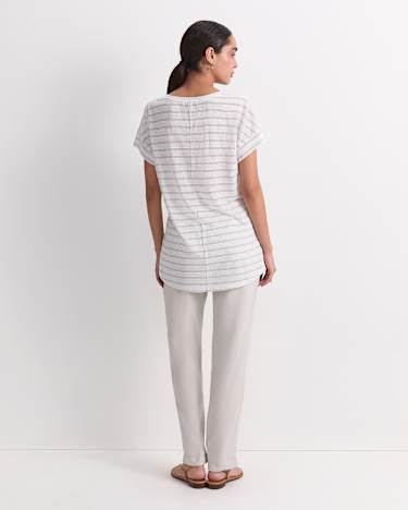 Tonia Foil Linen Tee in WHITE/SILVER