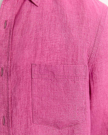 Linen Long Sleeve Delave Shirt in MAGENTA