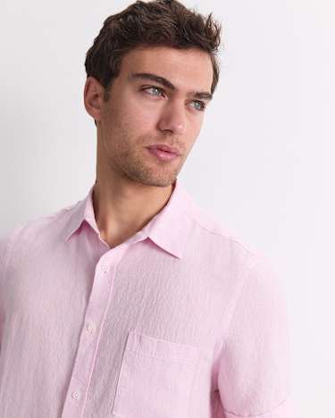 Short Sleeve Yarn-Dyed Linen Shirt in PALE PINK