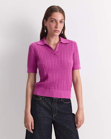 Elka Pointelle Polo Knit in SHERBET