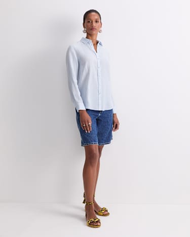Dahlia Long Sleeve Linen Shirt in BLUE MIST
