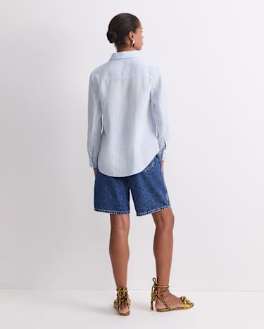 Dahlia Long Sleeve Linen Shirt in BLUE MIST