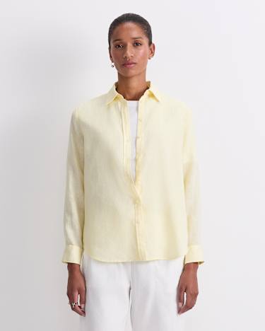 Dahlia Long Sleeve Linen Shirt in LEMON