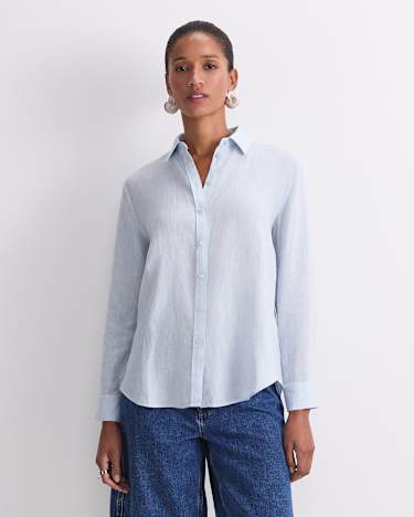 Dahlia Long Sleeve Linen Shirt in BLUE MIST