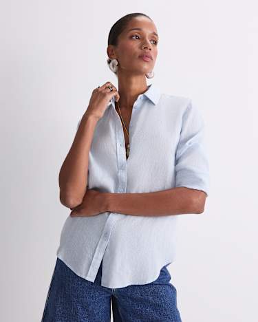 Dahlia Long Sleeve Linen Shirt in BLUE MIST