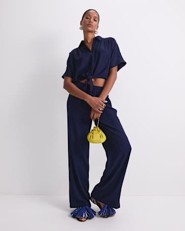 Meryem Wide Leg Pant in NAVY