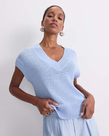 Josie Tape Yarn V-Neck Tank in BLUE MIST