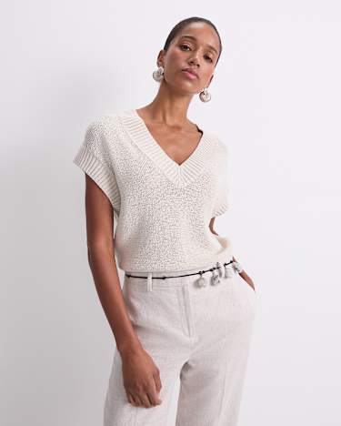 Josie Tape Yarn V-Neck Tank in STRING