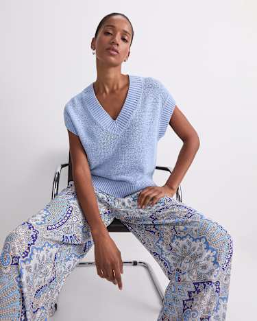 Josie Tape Yarn V-Neck Tank in BLUE MIST