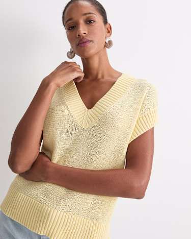 Josie Tape Yarn V-Neck Tank in LEMON