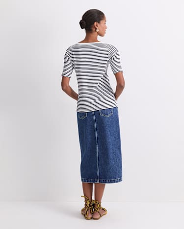 Heidi Boat Neck Half Sleeve Tee in WHITE/NAVY
