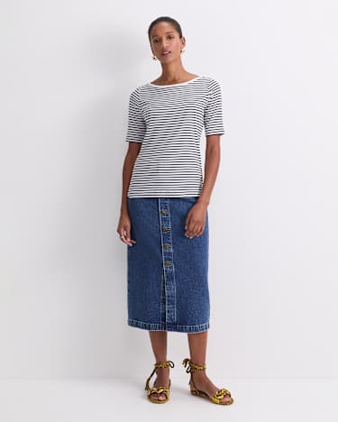 Heidi Boat Neck Half Sleeve Tee in WHITE/NAVY