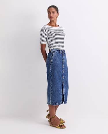 Allegra Denim Midi Skirt in MID WASH