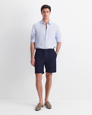 Caffery Yarn-Dyed Linen Short in NAVY