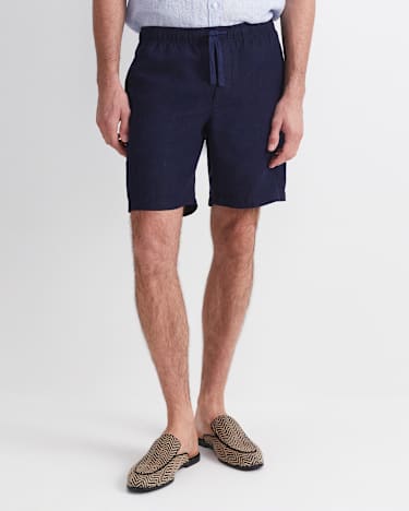 Caffery Yarn-Dyed Linen Short in NAVY