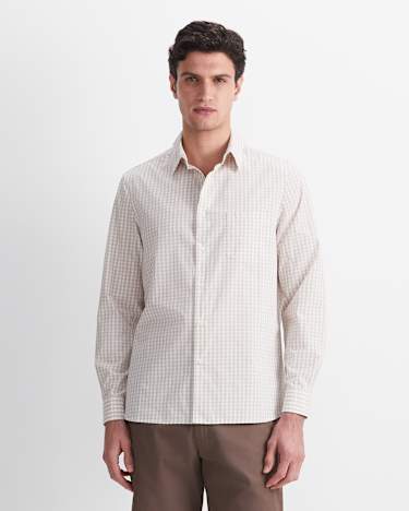 Thomas Long Sleeve Gingham Shirt in FAWN
