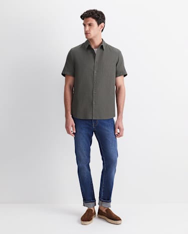 Short Sleeve Delave Linen Shirt in KHAKI