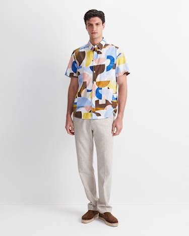 Blake Short Sleeve Print Shirt in YELLOW MULTI