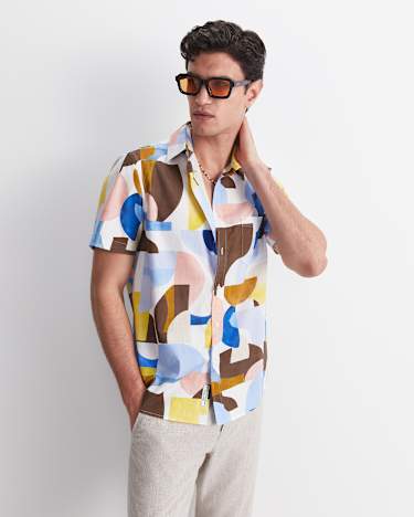 Blake Short Sleeve Print Shirt in YELLOW MULTI