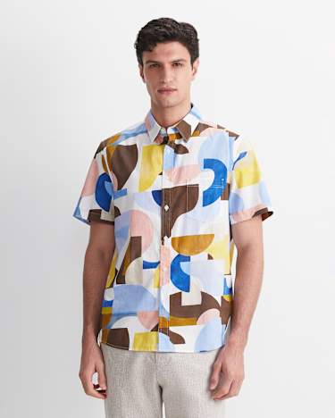 Blake Short Sleeve Print Shirt in YELLOW MULTI