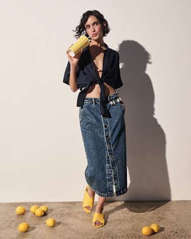 Allegra Denim Midi Skirt in MID WASH