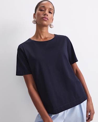 Mercerised Cotton Short Sleeve Tee in NAVY
