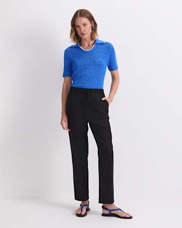 Rosa Tapered Linen Pant in BLACK