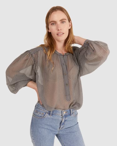 Anderson Blouse in NAVY/IVORY