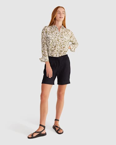 Floral Cotton Silk Shirt in KHAKI/IVORY