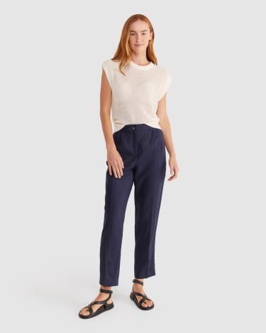 Freya Linen Pant in NAVY