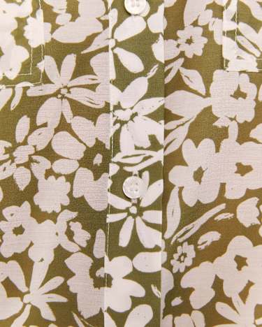 Floral Cotton Silk Shirt in KHAKI/IVORY