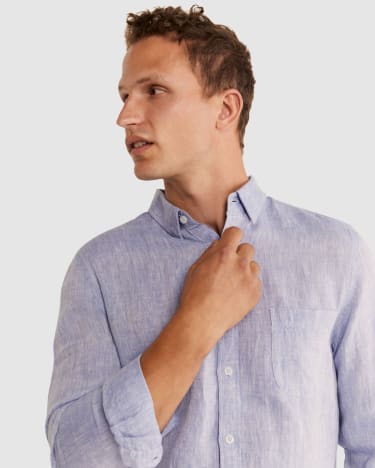 Yarn Dyed Long Sleeve Linen Shirt in CHAMBRAY