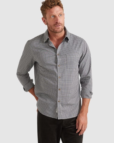 Barack Long Sleeve Check Shirt in NAVY/WHITE