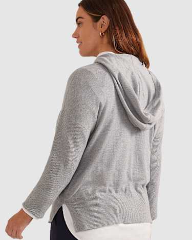 Cher Cotton Cashmere Knit Hoodie in GREY MARLE