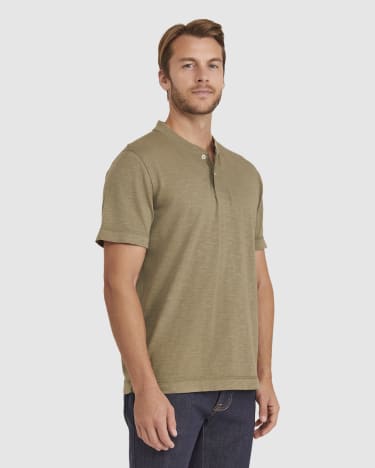 Garment Dye Slub Henley in OLIVE