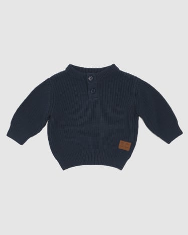 Charlie Cotton Popover Babies Knit in NAVY