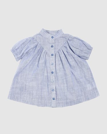 Mila Stripe Button Baby Dress in ANTIQUE BLUE